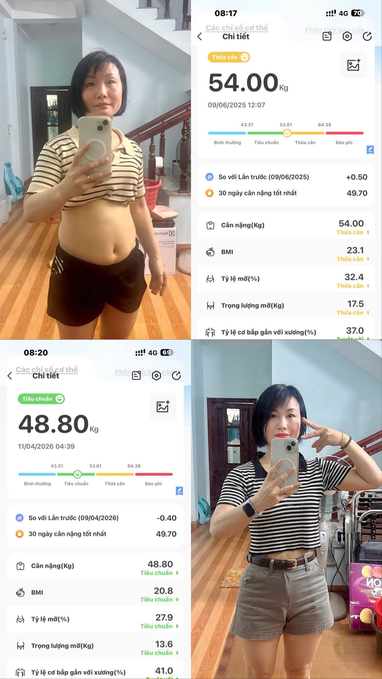 Khách hàng theo dõi cân nặng bằng cân điện tử, từ 54kg xuống 48,8kg